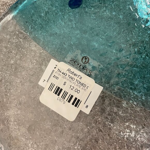 Set Of 2 Aqua Blue & Clear Textured Art Glass Fish Plates By Zodax New Vintage! - Picture 5 of 5